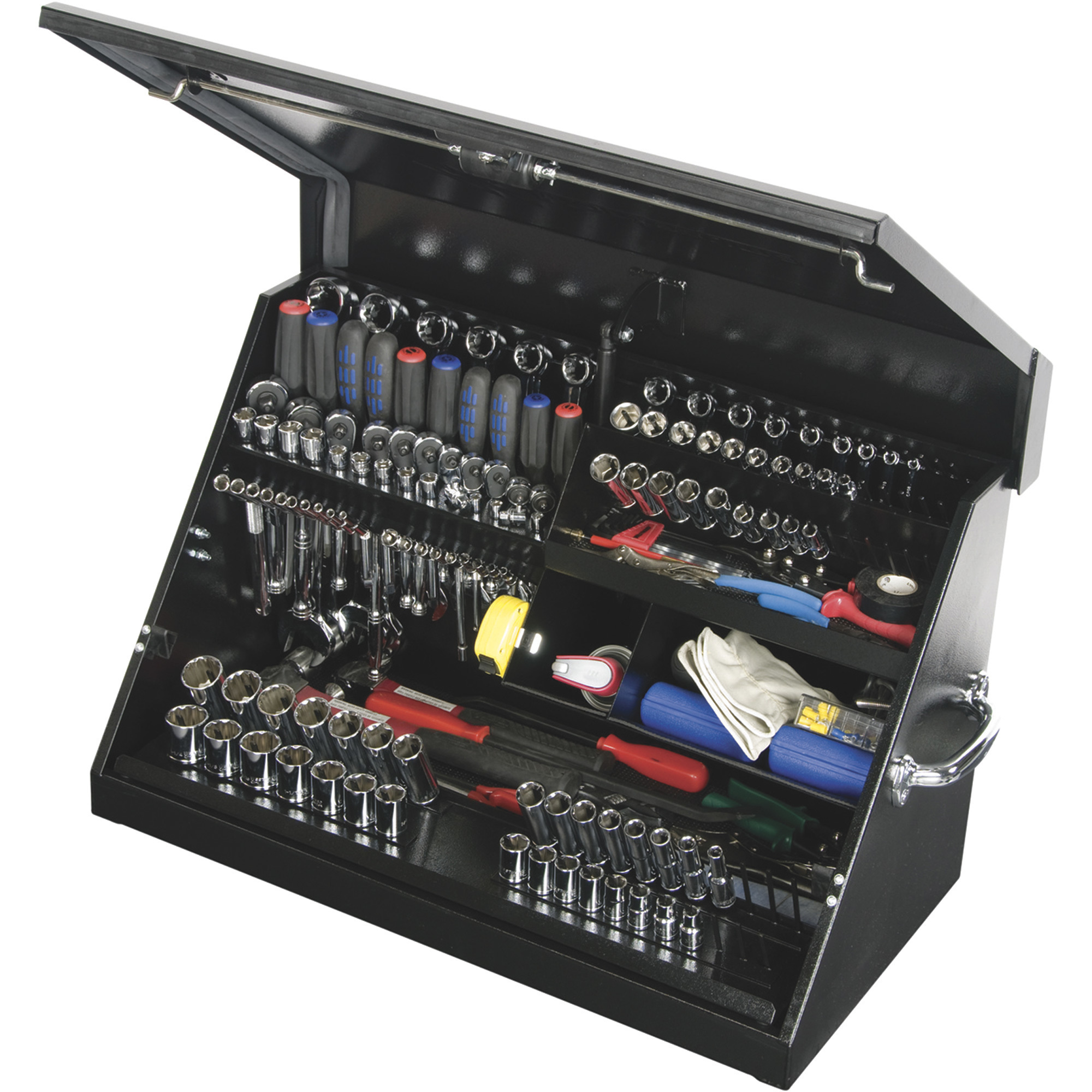 Montezuma Steel Triangle Top Toolbox, Black, 30in.W x 15in.D x 18 1/8in.H